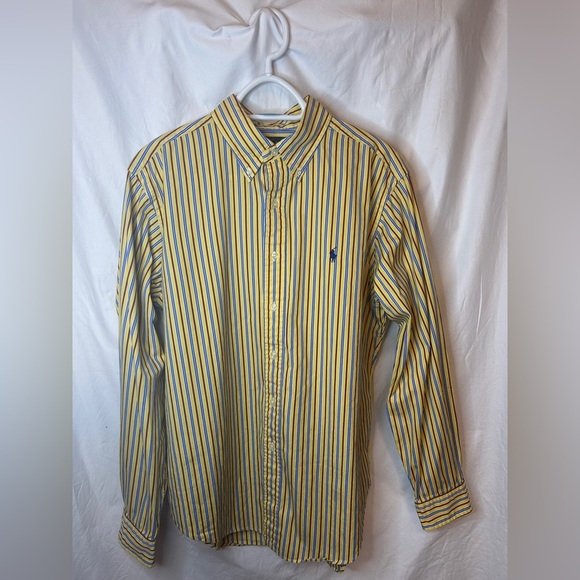 Men's RALPH LAUREN Yellow Blue Red Striped Shirt Size Large - Picture 1 of 6
